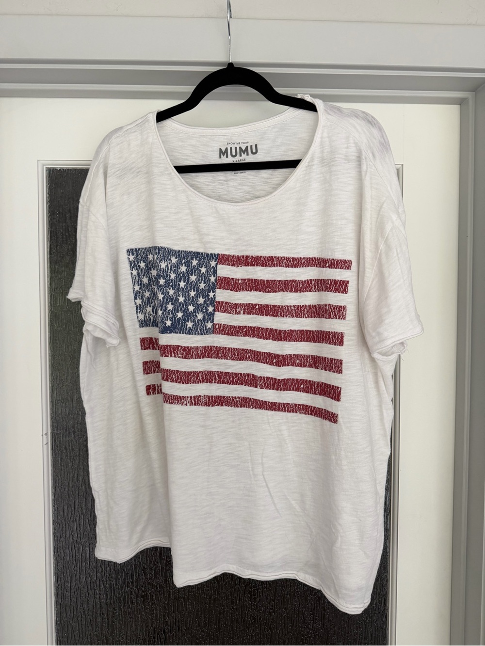 Show Me Your Mumu White Short Sleeve Tee with American Flag